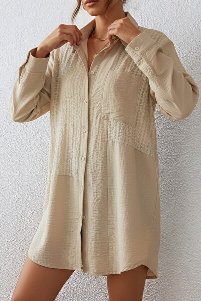 NEWCO قميص أساسي طويل بأزرار وتفاصيل مخرمة