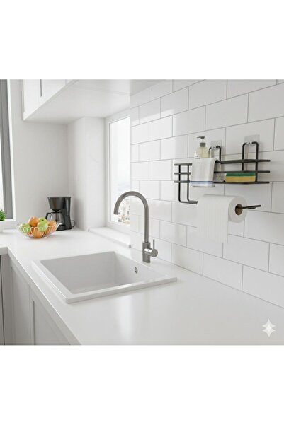 UG Home Suport pentru prosoape și șervețele cu raft adeziv, negru, raft pentr...