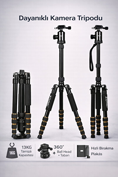 Coverzone Profesyonel Kamera Tripodu 360° Bilye Başlık 13kg Taşıma 3 Kademeli...