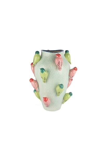 Mikasa Moor Mavi Renkli Kuş Kabartmalı Vazo 35x42cm