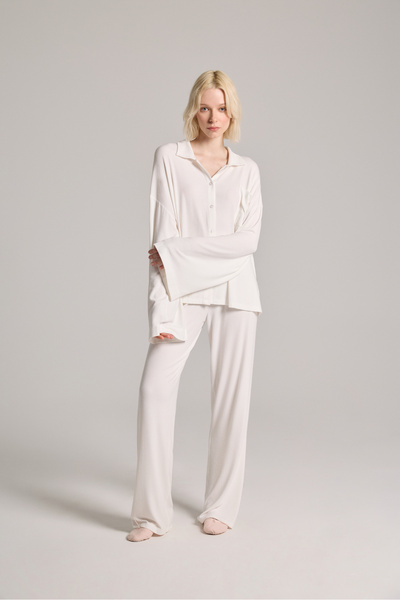 Capsule of us Kai Pijama Takım - Ekru (Gömlek, Pantolon, Toka)
