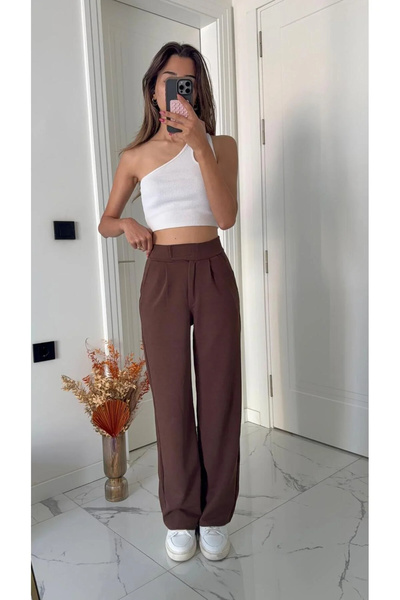 motina Women's High Waist Velcro Furry Palazzo Pants New Season