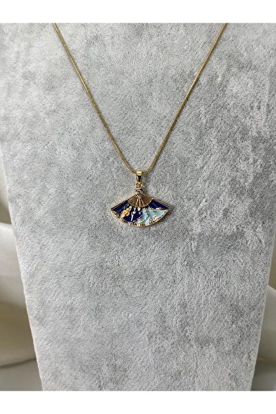 divakse Steel Necklace Kyoto Fan Flower Pattern Gold