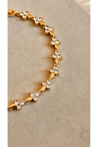 AYS Flora Çiçek Desenli Zirkon Altın Kaplama Bileklik
