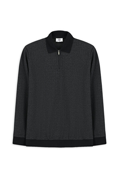 Kiğılı Polo Neck Regular Fit Patterned Zippered Cotton Sweatshirt