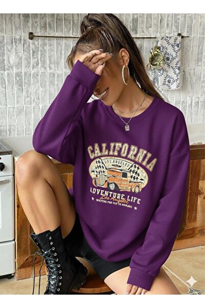 CAST COLLECTİON Hanorac pentru femei, mov, cu imprimeu California Enjoy Life,...