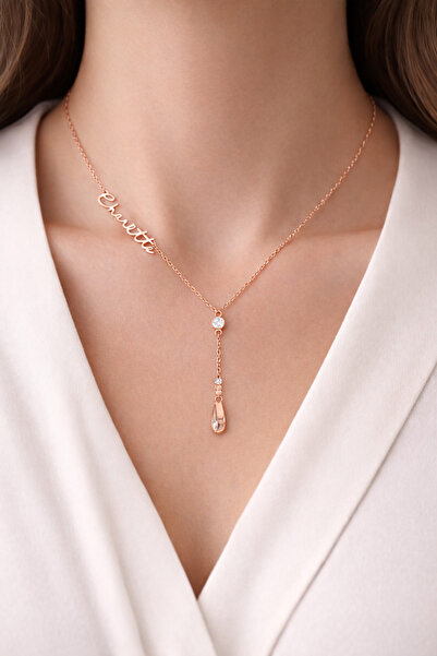 Soleildor Sallantılı Dorikalı Damla Taşlı İsim Gümüş Kolye