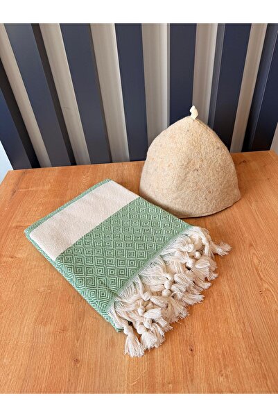 BVK GİYİM Wool Felt Sauna Hat + Cotton Peshtemal Set |   Turkish Bath & Sauna...