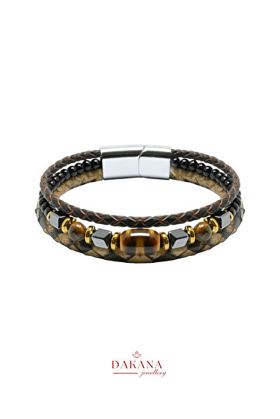 DAKANA JEWELLERY Certified Onyx Tiger's Eye and Hematite Stone 4 mm Natural S...