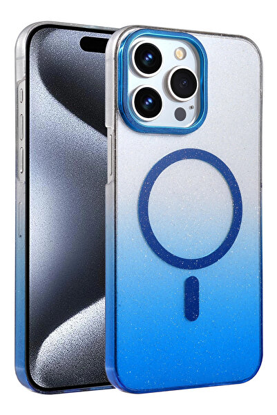 NewFace 1615204747 غطاء ماج سيف لامع لهاتف ابل ايفون 14 برو ماكس (140452) - أزرق
