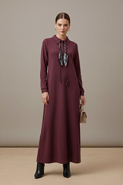 Puane Kadın Fular Detaylı Polo Yaka Rahat Kesim Elbise – 12669ELB - DAMSON