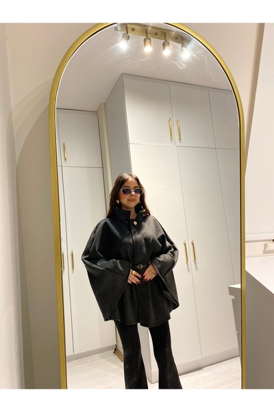 EMOŞŞBUTİK Antrasit Oversize Kemerli Panço