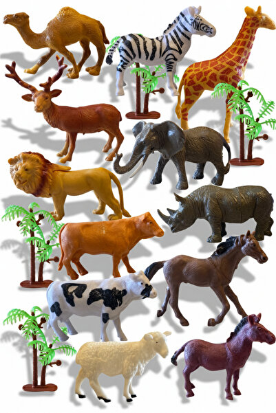 TUENGİ STORE 16 Parça Oyuncak Hayvan Seti Gerçekçi Vahşi ve Çiftlik Hayvanları Aksesuarlı Dev Boy