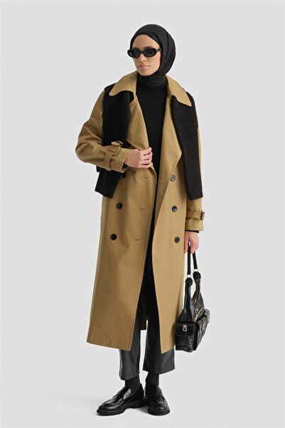 Armine Kemerli Uzun Trençkot Camel