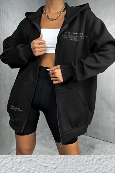 CAST COLLECTİON KadınSiyah The Happıest Baskılı Hırka Ceket