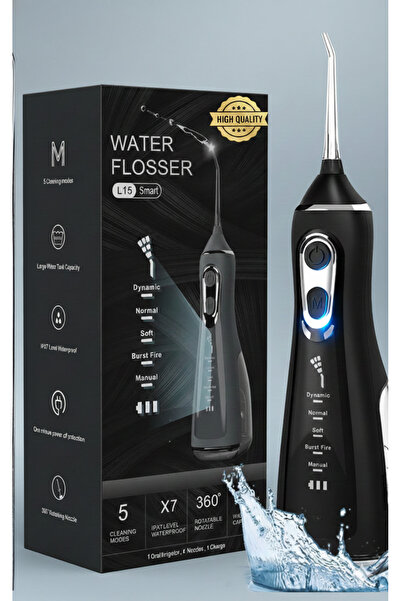 OEM Irigator Bucal Electric L15 Smart, 5 Programe, 1800 Pulsatii/min, Negru, Set 4 Capete, Rezervor300ml