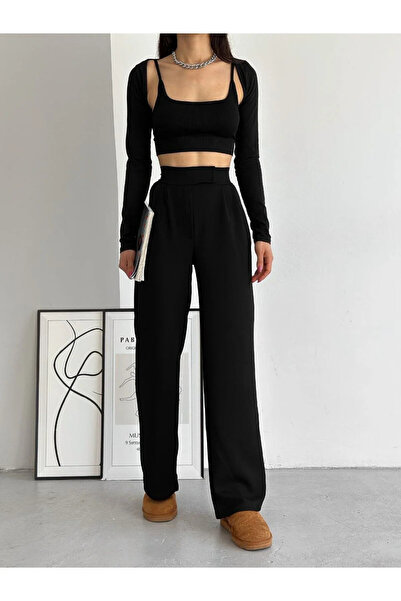 motina Women's High Waist Velcro Furry Palazzo Pants New Season