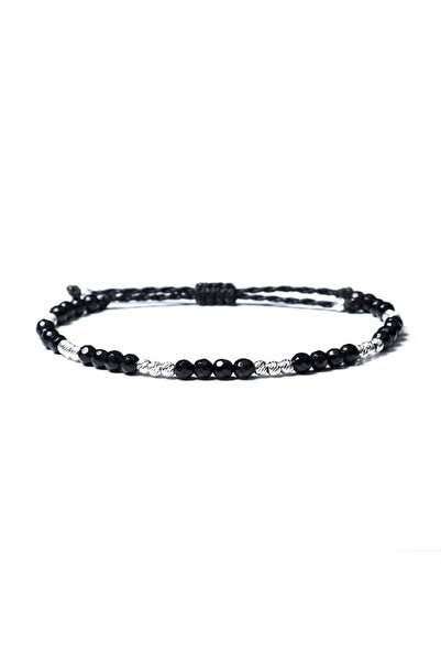 Velar Bracelets Velar Cord Bracelet with Faceted Onyx and 925 Silver Balls (Adjustable)