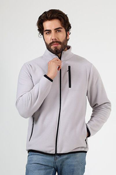 BEDUCA Light Grey Zippered Men's Fleece with Pockets, Anti-Pilling Fleece Car...