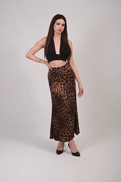 ZAWẼN Women's Leopard Print Midi Skirt – High Waist