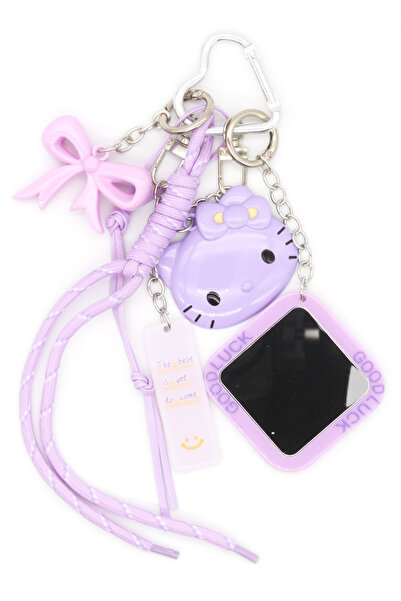 Nearsis Aynalı, Kedi ve Fiyonk Detaylı Çanta Charmı