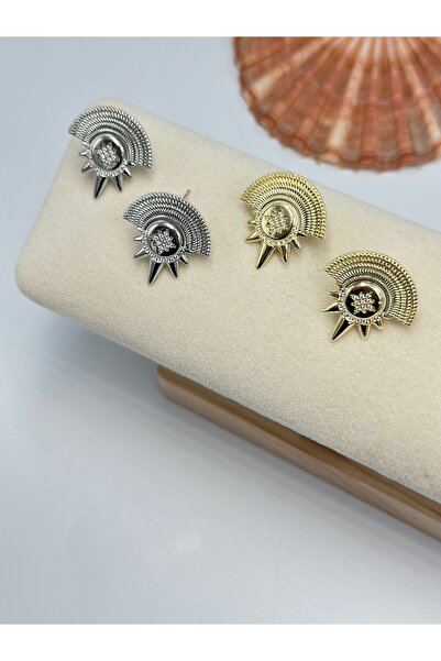 MyladyAccessoriess Flower Detailed Geometric Earrings (Steel) Gold