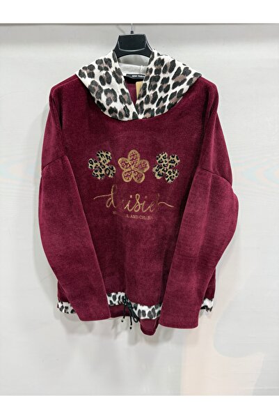 della moor Μπλούζα με λεοπάρ σχέδιο με φαρδύ ιταλικό σχέδιο μπορντό K με κουκ...