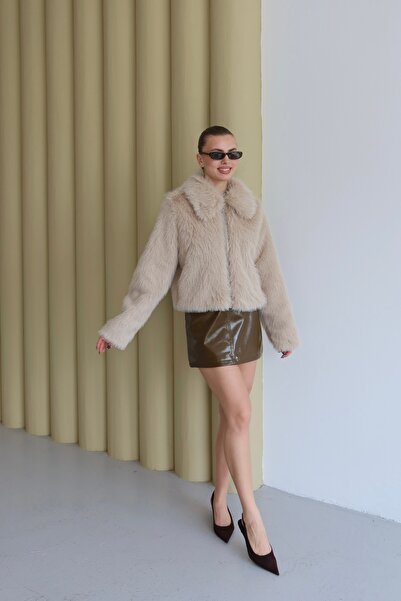 FEHUBLOOM Kadın BEJ YAKALI FERMUAR DETAYLI KÜRK