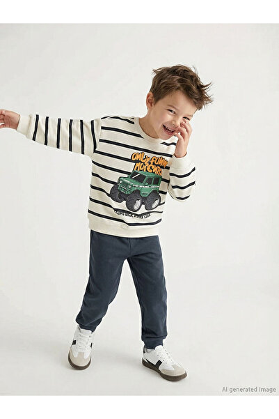 LC Waikiki LCW Kids Bej cu imprimeu Set de tricou piese pentru băieți, hanora...