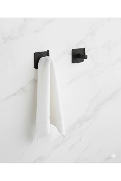 UG Home Siyah Kare Yapışkanlı Tekli Kanca 2Li Set Bornoz Banyo Askısı