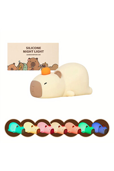 JML1 Night Lamp 15x7cm for Kids from Silicone Capybara, Rechargeable USB with Timer and Adjustable Intens