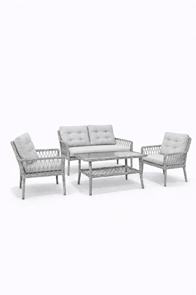 Çavdar Group Oslo Raddan 2+1+1 Çay Seti Balkon Teras Bahçe Mobilyası El Örgüs...