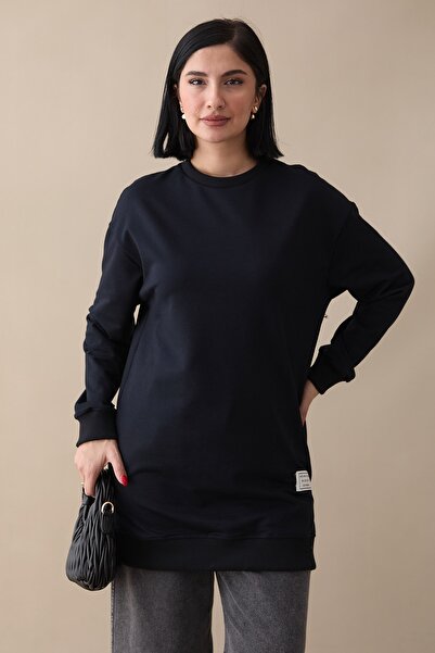 InStyle Etiket Detail Basic Navy Blue Tunic