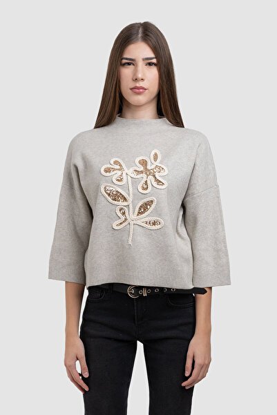 EW Pulover tricotat pentru femei cu broderie florală