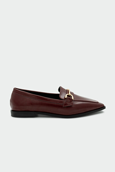 LAMİNTA Tossy Burgundy Women's Loafer with Gold Accessories