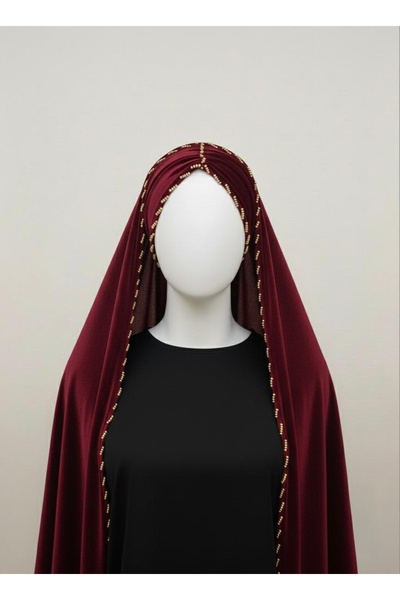 MERİT FASHION Kadife Kumaş Duvak ve Bone Gold İşlemeli Boyun Açık Bone&Duvak ...
