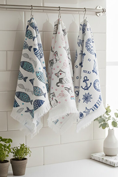 Gül Ev Tekstil Ürünleri Kitchen Towel 3-Piece Towel Set Decorative Kitchen Accessories Dowry Towel