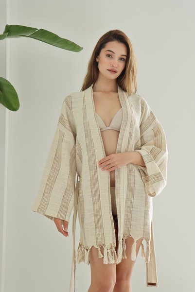 CAKKATEX Organic Cotton Woven Short Kimono |   Beach Wear | Kaftan | Desing Caftan