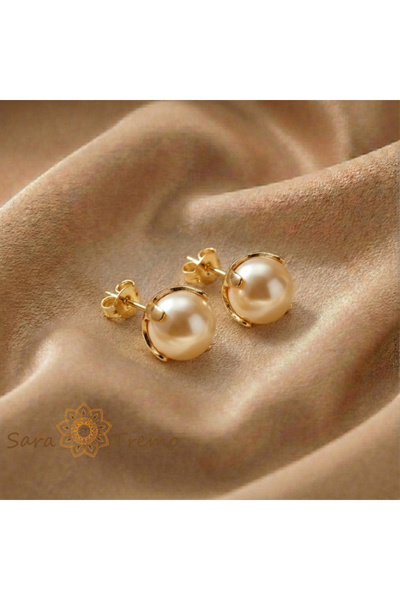 SaraTremo Cercei cu perle regale – Cercei tip stick cu perle placate cu brazi...