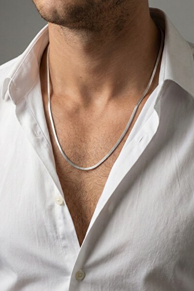 Söğütlü Silver 925 Ayar Gümüş Erkek Kolye Balık Sırtı Ezme Erkek Zincir SGTL13222RODAJ