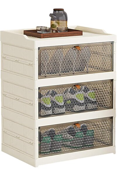 ROCKCAMEL صندوق تخزين أحذية، خزانة بلاستيكية شفافة بثلاثة أرفف بأبواب مغناطيسية