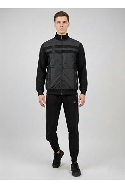 NERA GİYİM Black Mock Neck Zipper Pocket Parachute Fabric Embroidery Detailed...