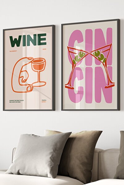 Base Concept Σετ 2 Διακοσμητικών Πινάκων Αφίσας με Κορνίζα με θέμα το Κρασί κ...