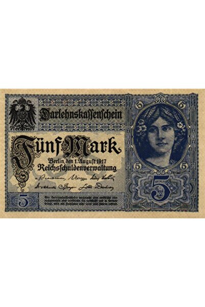 emir koleksiyon coin & paper collection Almanya 1917 Yılı 5 Mark Yabancı Kağı...