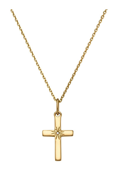 HANNY Lantisor argint 925 cu cruce si piatra cubic zirconia ,placat cu aur 14k