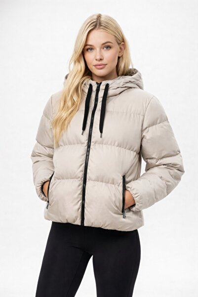 gigigiyim بغطاء رأس معطف نسائي منتفخ بلون واحد