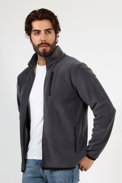 BEDUCA Dark Grey-Anthracite Zippered Men's Fleece with Pockets, Anti-Pilling ...