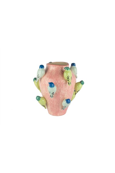 Mikasa Moor Pembe Renkli Kuş Kabrtmalı Vazo 33x32cm