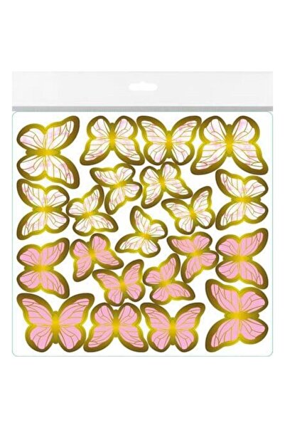 BEST PARTİ Pembe-Gold Renk Kelebek Dekoratif Süs,Kelebek Pasta Süsü
