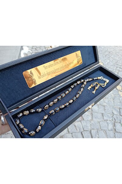 Doğaltaş Tesbihler Altın warak kehribar tesbih 925 ayar altın yaldız isimli p...